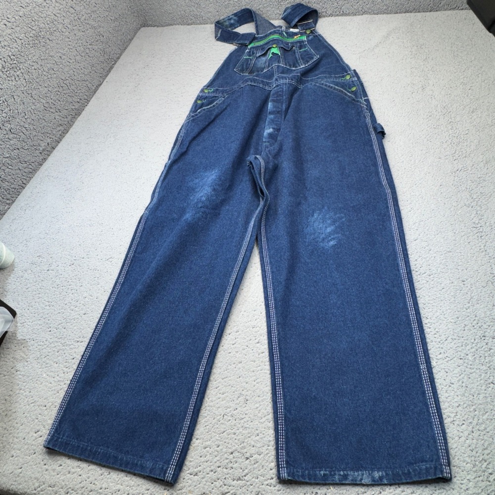 Vintage Lady Liberty Overalls Womens XL Blue Denim Baggy Bib Carpenter USA 46x28